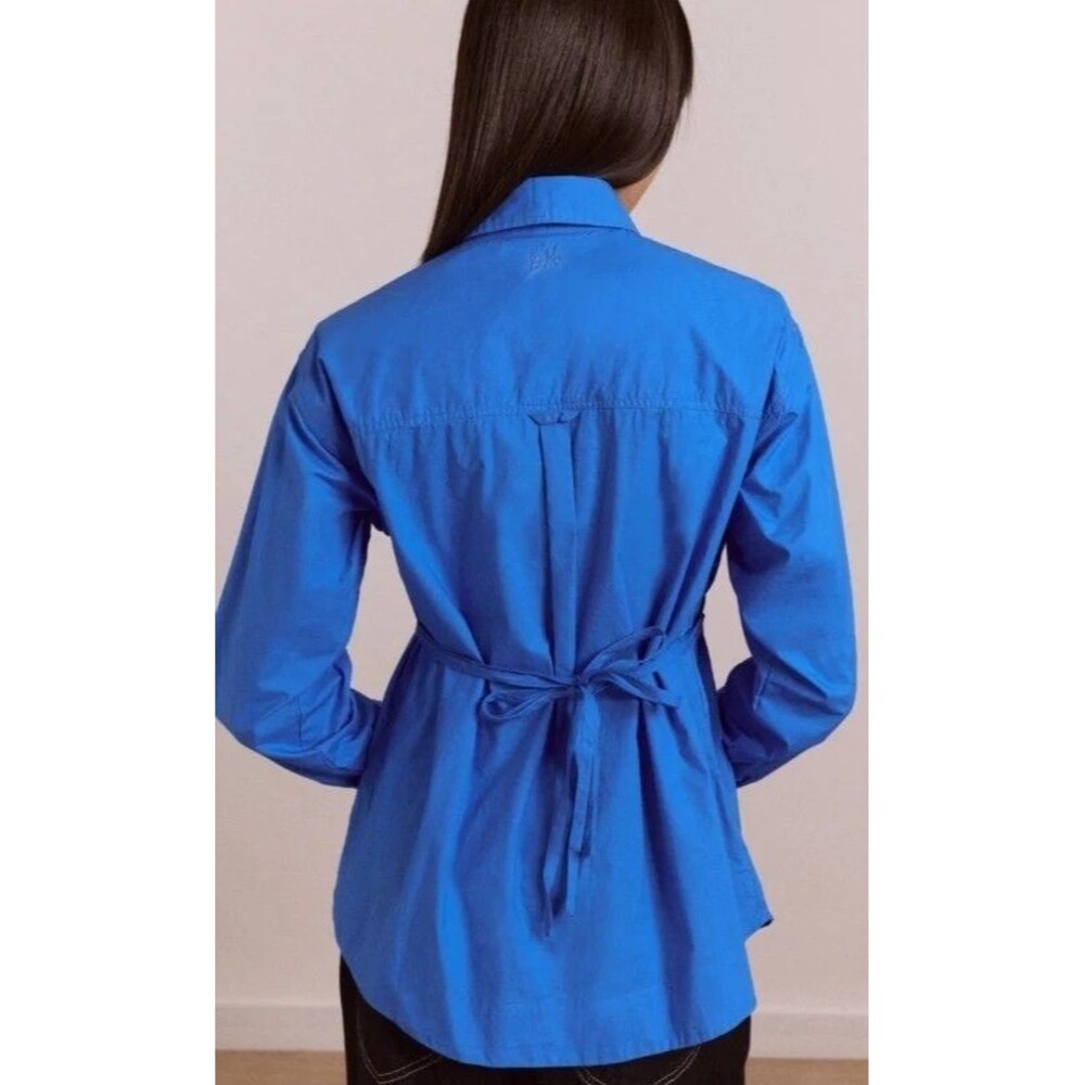 Damson Madder Lux Shirt Top Button-Down Collared Solid Blue Cotton M-10 287401 - Picture 2 of 7